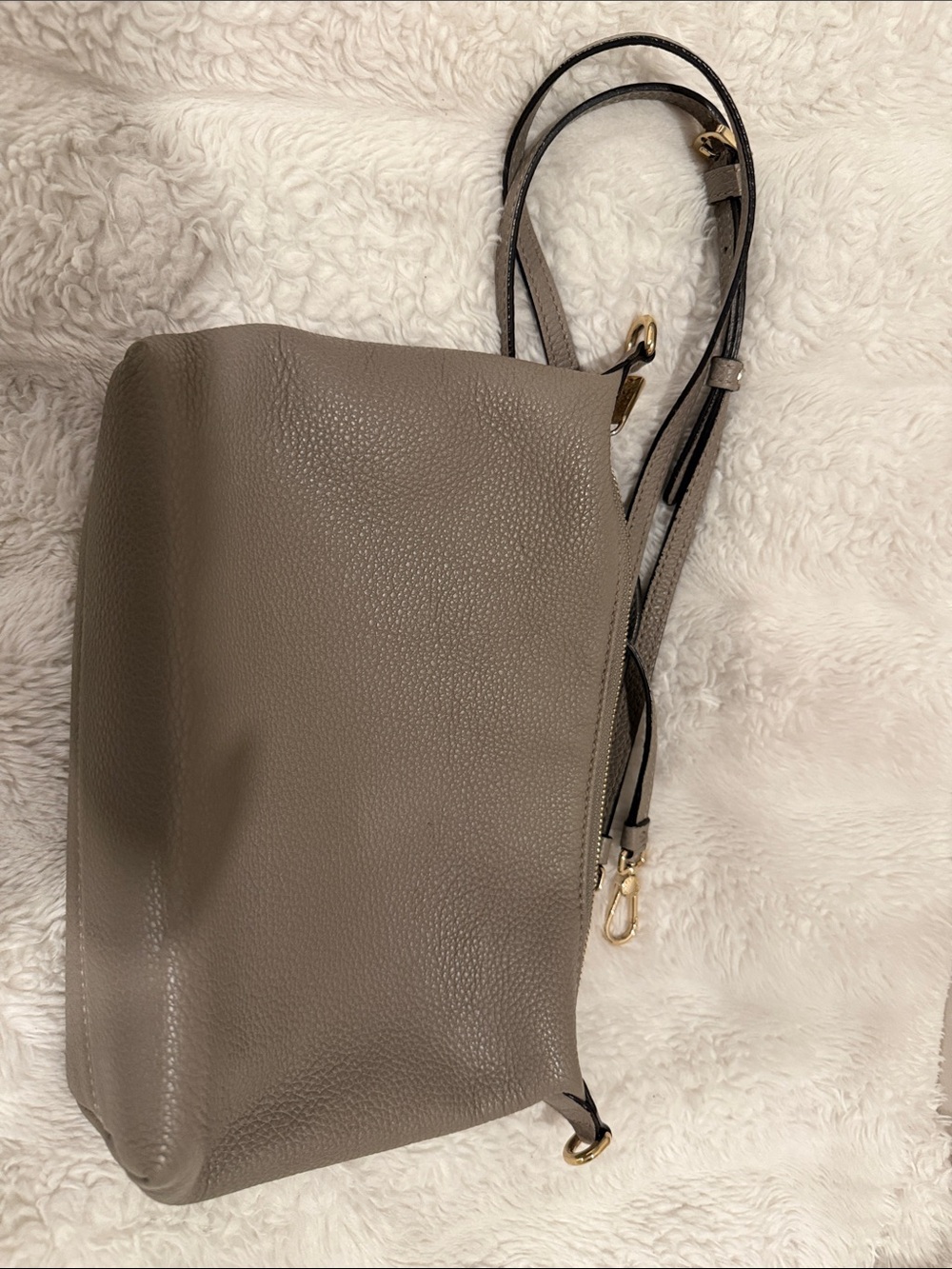 Furla Taupe Gray Pebbled Leather Crossbody with Gold Hardware - Picture 9 of 11